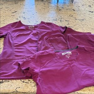 Four Sets of Burgundy Scrubs, Size Medium